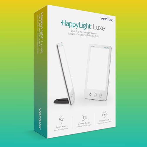 Verilux® HappyLight® Luxe - Light Therapy Lamp with 10,000 Lux, UV-Free, LED Bright White Light with Adjustable Brightness, Color, Countdown Timer, & Stand - Boost Mood, Sleep, Focus (White)