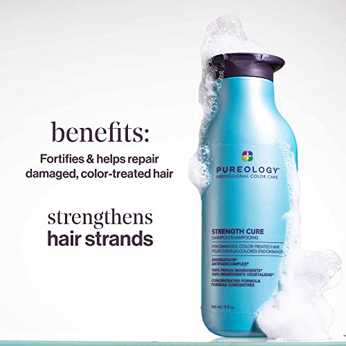 Pureology Strength Cure Shampoo | For Damaged, Color-Treated Hair | Fortifies & Strengthens Hair | Sulfate-Free | Vegan