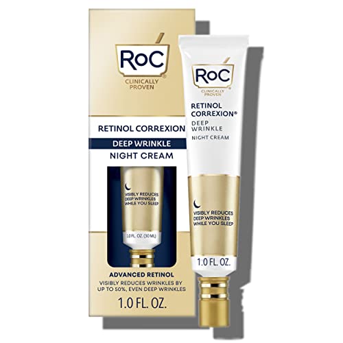 RoC Retinol Correxion Deep Wrinkle Anti-Aging Night Cream, Daily Face Moisturizer with Shea Butter, Glycolic Acid and Squalane, Skin Care Treatment, Christmas Gifts & Stocking Stuffers, 1 Ounces