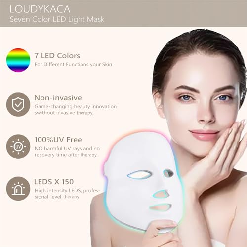 LOUDYKACA Led Face Mask Light Therapy, Red Light Therapy for Face, 7-1 Colors LED Facial Skin Care Mask