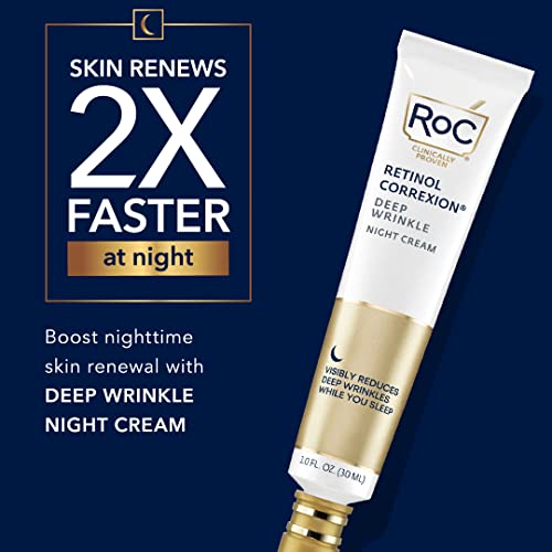RoC Retinol Correxion Deep Wrinkle Anti-Aging Night Cream, Daily Face Moisturizer with Shea Butter, Glycolic Acid and Squalane, Skin Care Treatment, Christmas Gifts & Stocking Stuffers, 1 Ounces